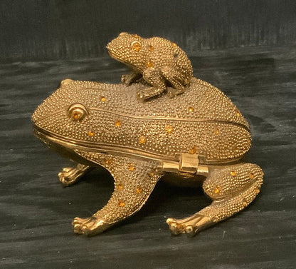 Vintage Bombay Company Brass Bejewelled Frog jewelry Box