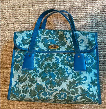 Vintage Carpet Style Blue Floral Handbag Carry Bag