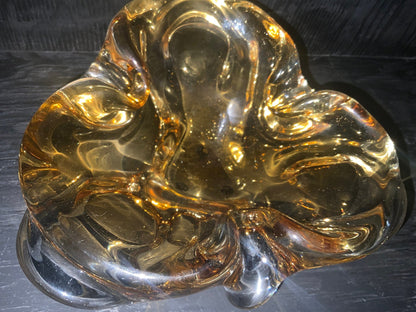 Vintage Chalet Glass Amber Ashtray Candy Dish