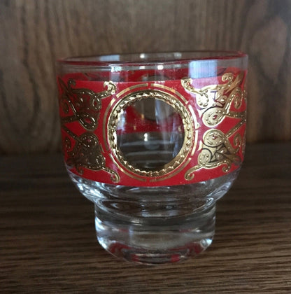 Vintage Culver Regal Scroll Gold & Red Paisley Cocktail Lowball Glasses
