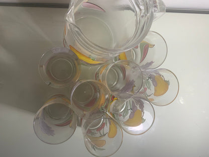 Vintage Dartington France Frosted Fruit Glasses and Pitcher
