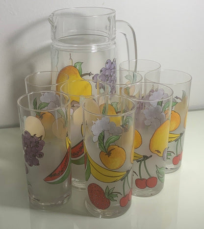 Vintage Dartington France Frosted Fruit Glasses and Pitcher