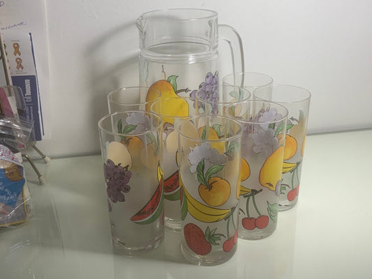 Vintage Dartington France Frosted Fruit Glasses and Pitcher - HLJ at HomeVintage Dartington France Frosted Fruit Glasses and PitcherPitcher and Glasses SetDartington