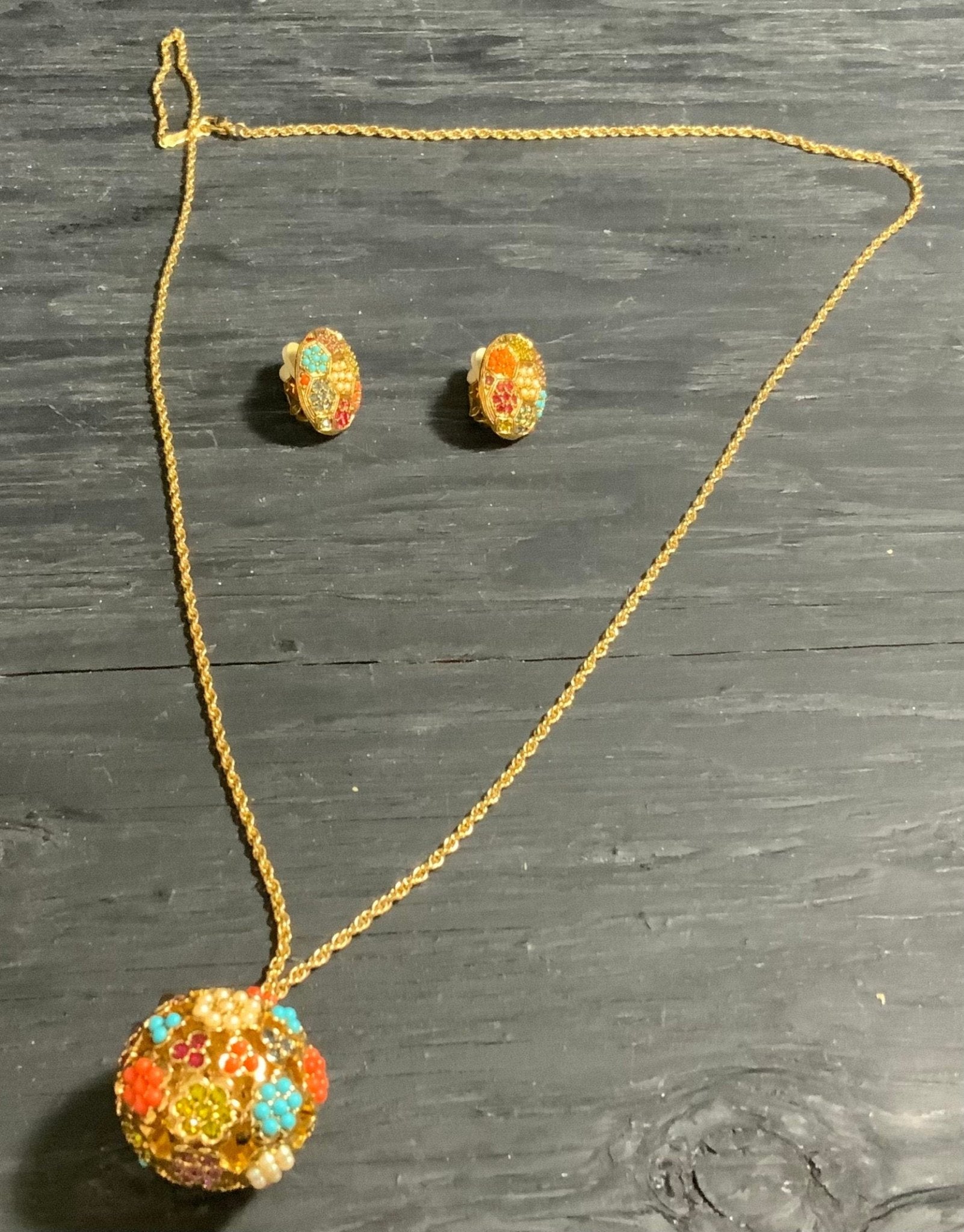 Vintage D’Orlan Necklace and Earrings with multiple colors