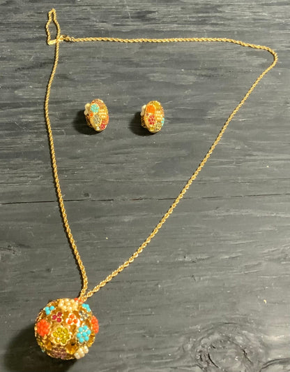 Vintage D’Orlan Necklace and Earrings with multiple colors