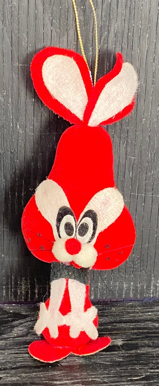 Vintage Flocked Felt Bunny Rabbit Christmas Ornament