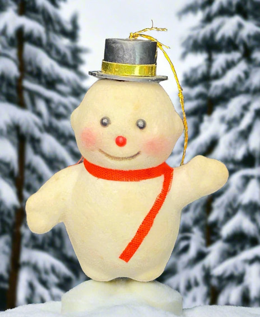 Vintage Flocked Felt Frosty Snowman Ornament