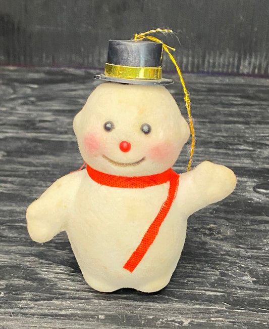Vintage Flocked Felt Frosty Snowman Christmas Ornament
