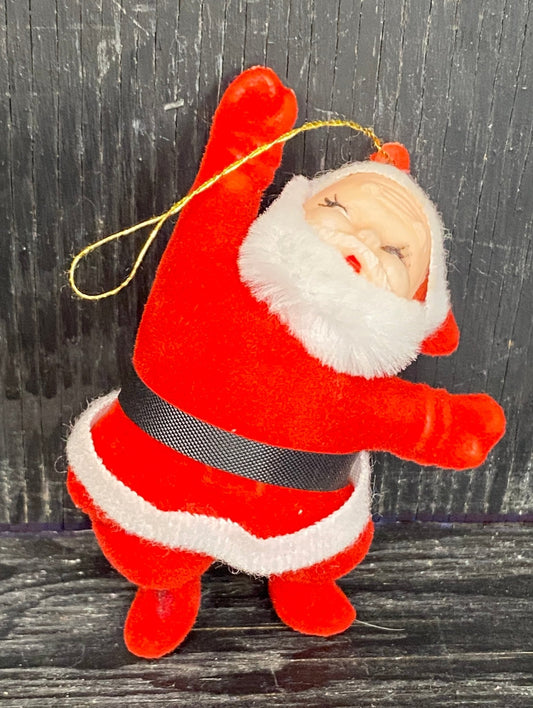 Vintage Flocked Felt Santa Christmas Ornament