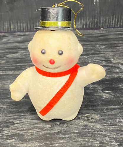 Vintage Flocked Felt Snowman Christmas Ornament