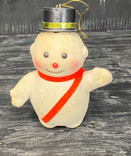 Vintage Flocked Felt Snowman Christmas Ornament