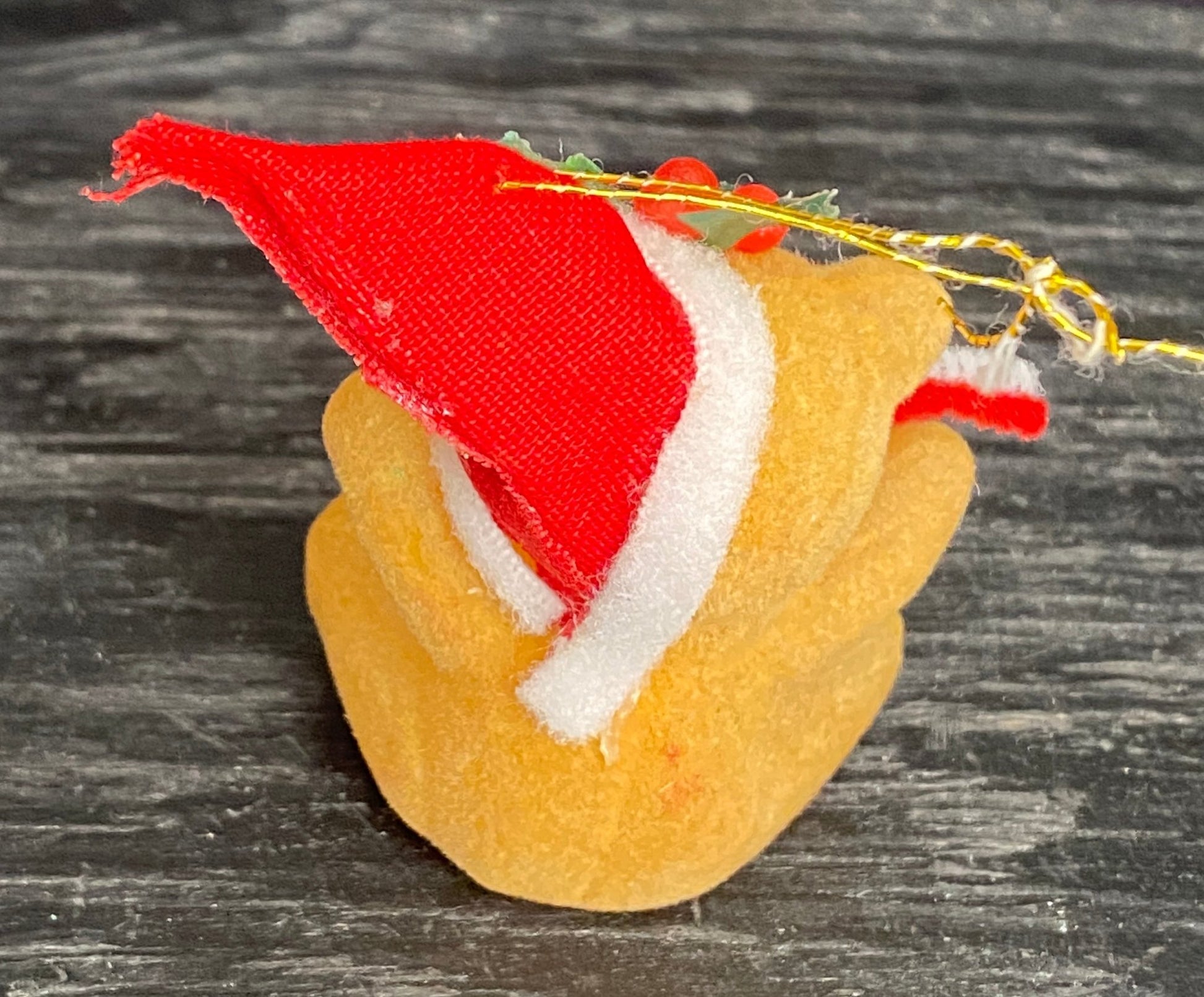 Vintage Flocked Felt Teddy Bear Christmas Ornament
