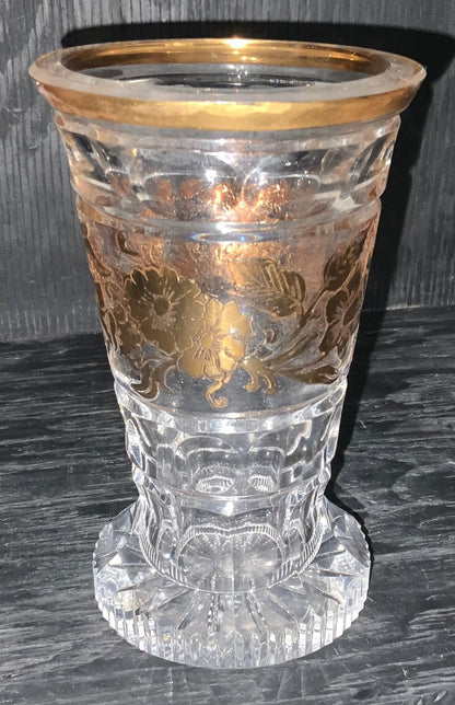 Vintage French Crystal Gold Vase with flower design
