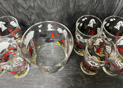 Vintage Game Night Casino Poker Ice Bucket and Drink Glasses