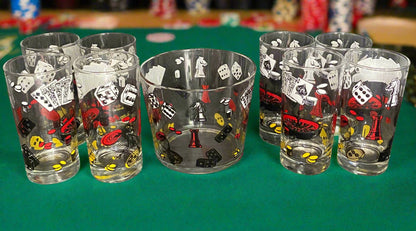 Vintage Game Night Casino Poker Ice Bucket Drink Glasses