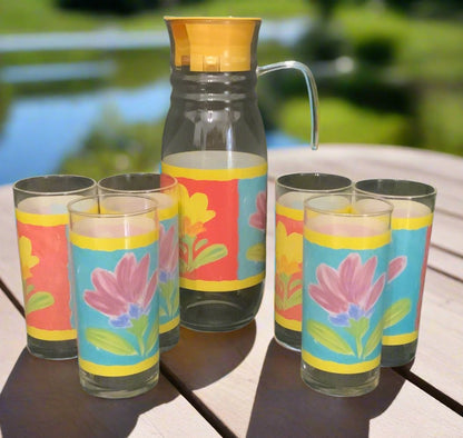 Vintage Gardenia Luminarc Arc France Pitcher and Glasses
