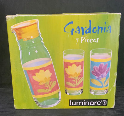 Vintage Gardenia Luminarc Arc France Pitcher and Glasses Set