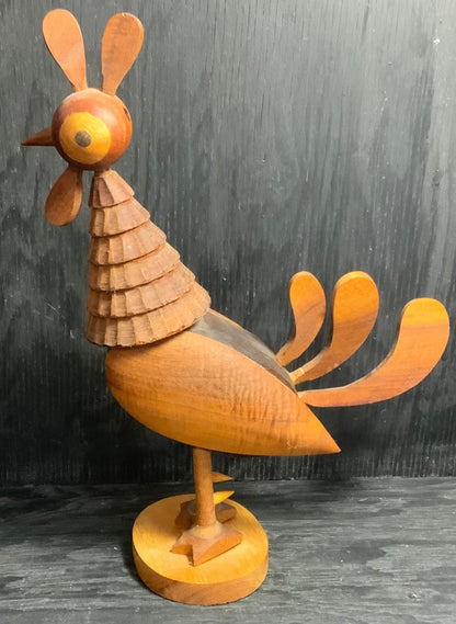 Vintage Hand Carved Articulating Wooden Rooster Sculpture