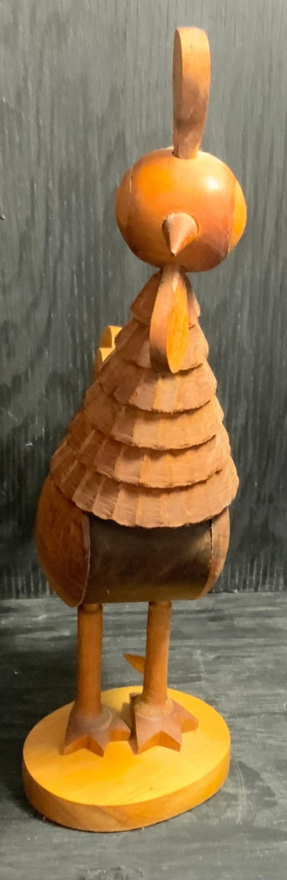 Vintage Hand Carved Wooden Rooster Sculpture