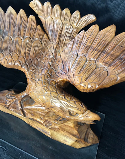 Vintage Hand Carved Wooden Eagle Sculpture Tramp Art