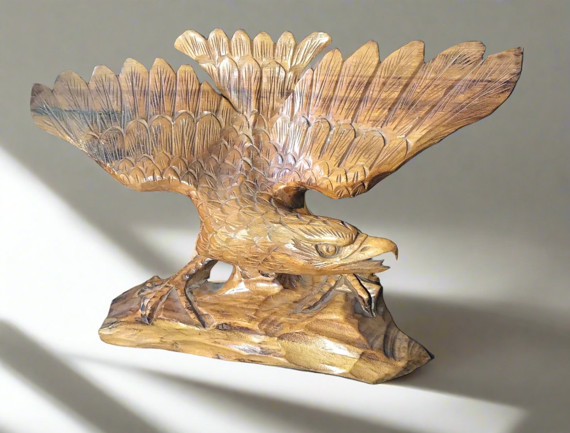 Vintage Hand Carved Wooden Eagle Sculpture Tramp Art - HLJ at HomeVintage Hand Carved Wooden Eagle Sculpture Tramp ArtHand carvedHLJ at Home