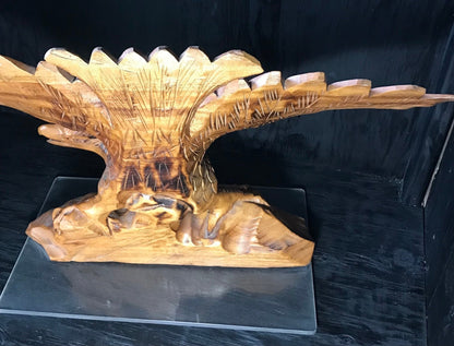 Vintage Hand Carved Wooden Eagle Sculpture Tramp Art