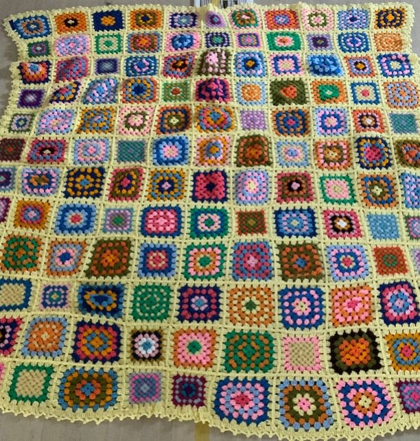 Vintage Hand Knit Afghan Throw Blanket Quilt
