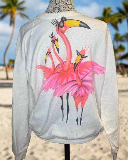 Vintage Hand Painted Pink Flamingo Sweatshirt