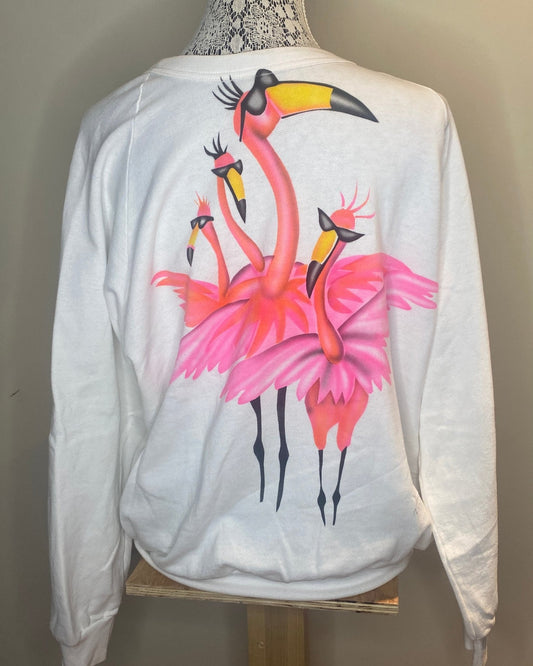 Vintage Hand Painted Pink Flamingo Sweatshirt