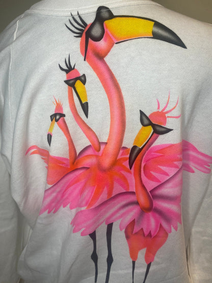 Vintage Hand Painted Pink Flamingo Sweatshirt