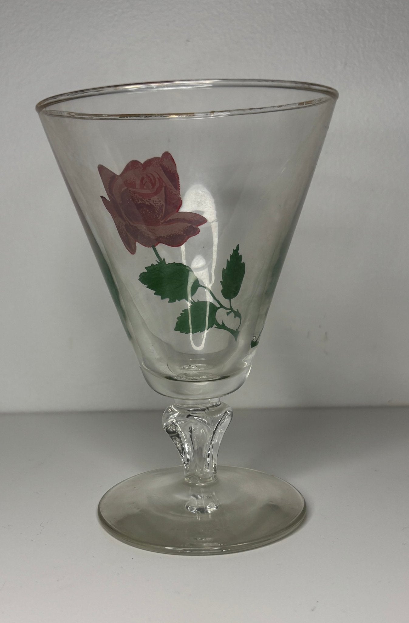 Vintage Hand Painted Pink Rose Stemware Glasses