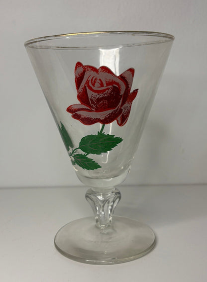 Vintage Hand Painted Pink Rose Footed Stemware Glasses