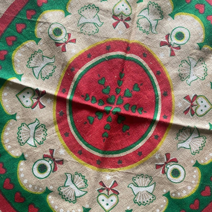 Vintage Heart Theme Jute Round Tablecloth