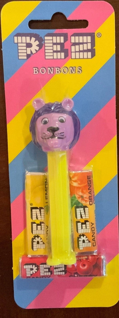 Vintage Kooky Zoo Purple Lion Pez Dispenser new on a striped card