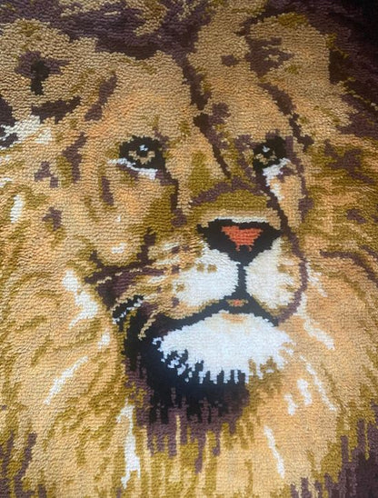 Vintage Lion Latch Hook Area Rug