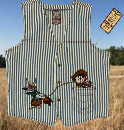 Vintage Looney Tunes Bugs Bunny Taz Western Rodeo Striped Vest
