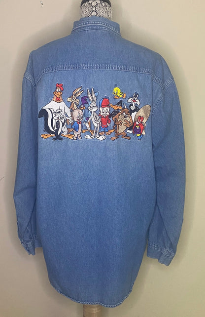Vintage Looney Tunes Characters Long Sleeve Denim Shirt