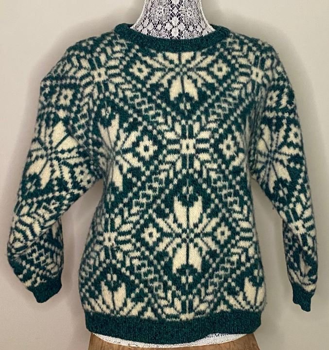 Vintage Made in Italy Benetton Green Fair Isle Wool Sweater Small
