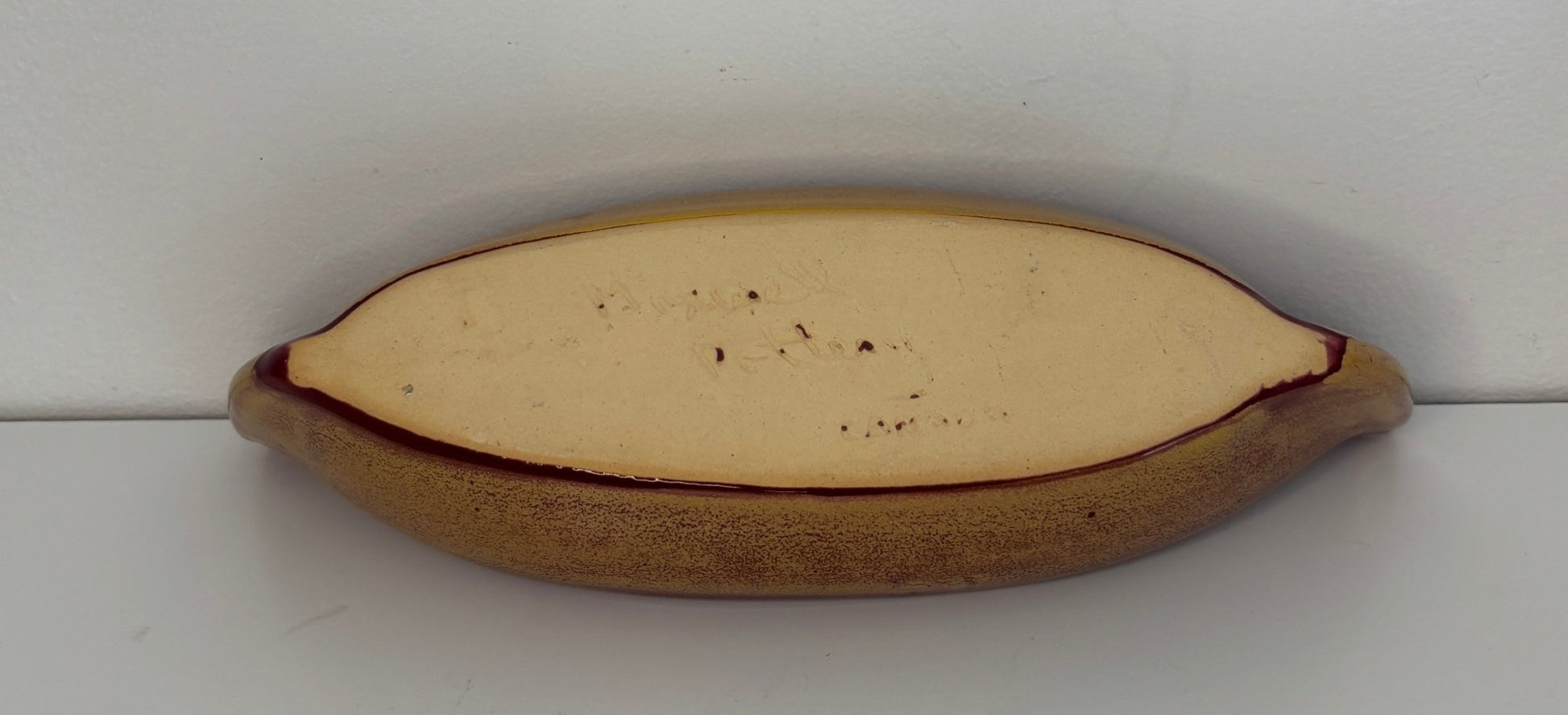 Vintage Maxwell Pottery Maroon and Beige Canoe Dip Dish