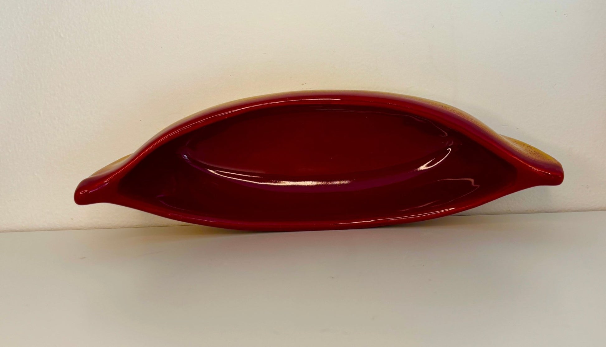 Vintage Maxwell Pottery Maroon and Beige Canoe Dip Dish