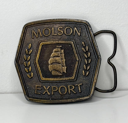 Vintage Molson Export Beer Brass Belt Buckle Bottle Opener