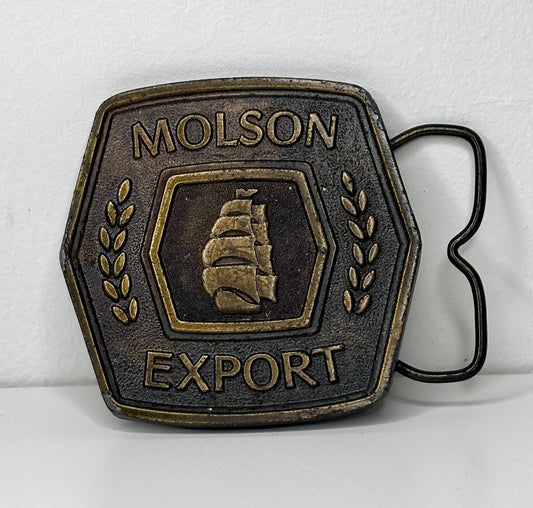 Vintage Molson Export Beer Brass Belt Buckle Bottle Opener
