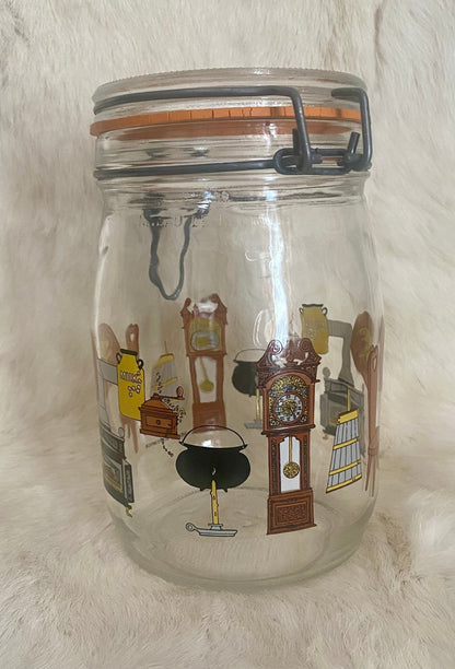 glass jar with clocks design