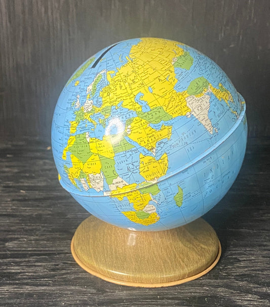 Vintage Ohio Art Tin Toy World Globe Coin Piggy Bank