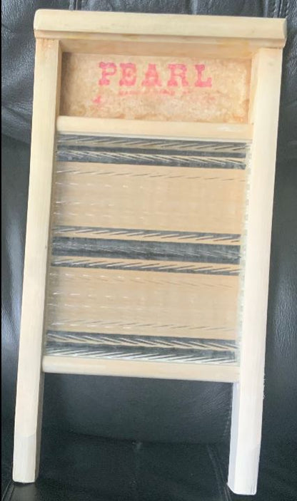 Vintage Pearl Wood and Glass Washboard