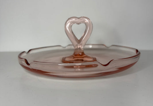 Vintage Pink Depression Glass Heart Ashtray Candy Dish