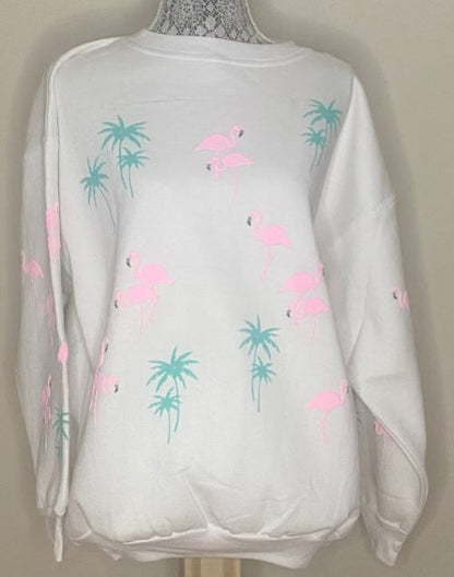 Vintage Pink Flamingo and Palm Tree Sweatshirt