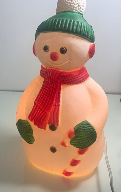 Vintage Plastic Blow Mold Lighted Christmas Snowman
