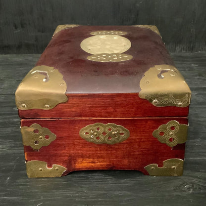 Vintage Red Mahogany Jade Inlay Jewelry Box