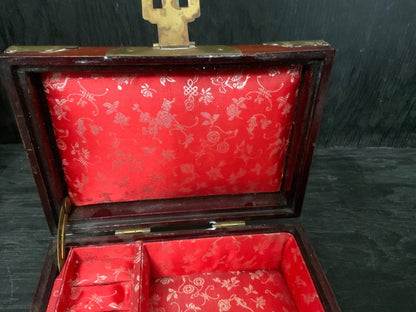 Vintage Red Mahogany Jade Inlay Jewelry Box
